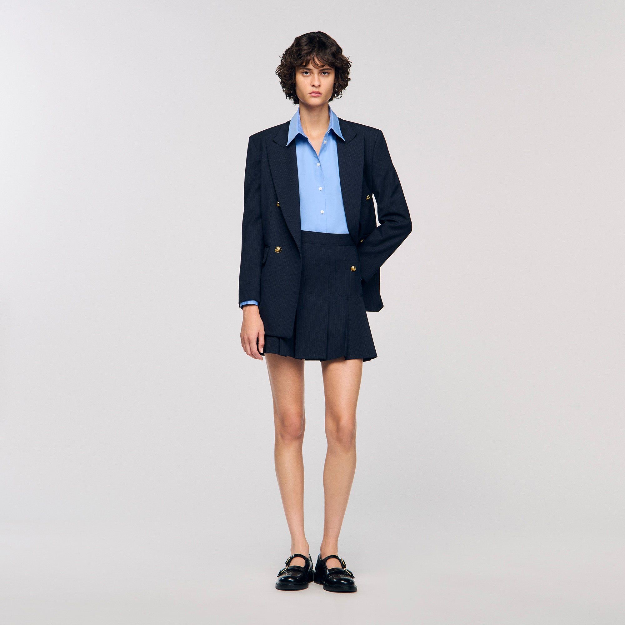 Theanis Short striped pleated skirt Navy Blue