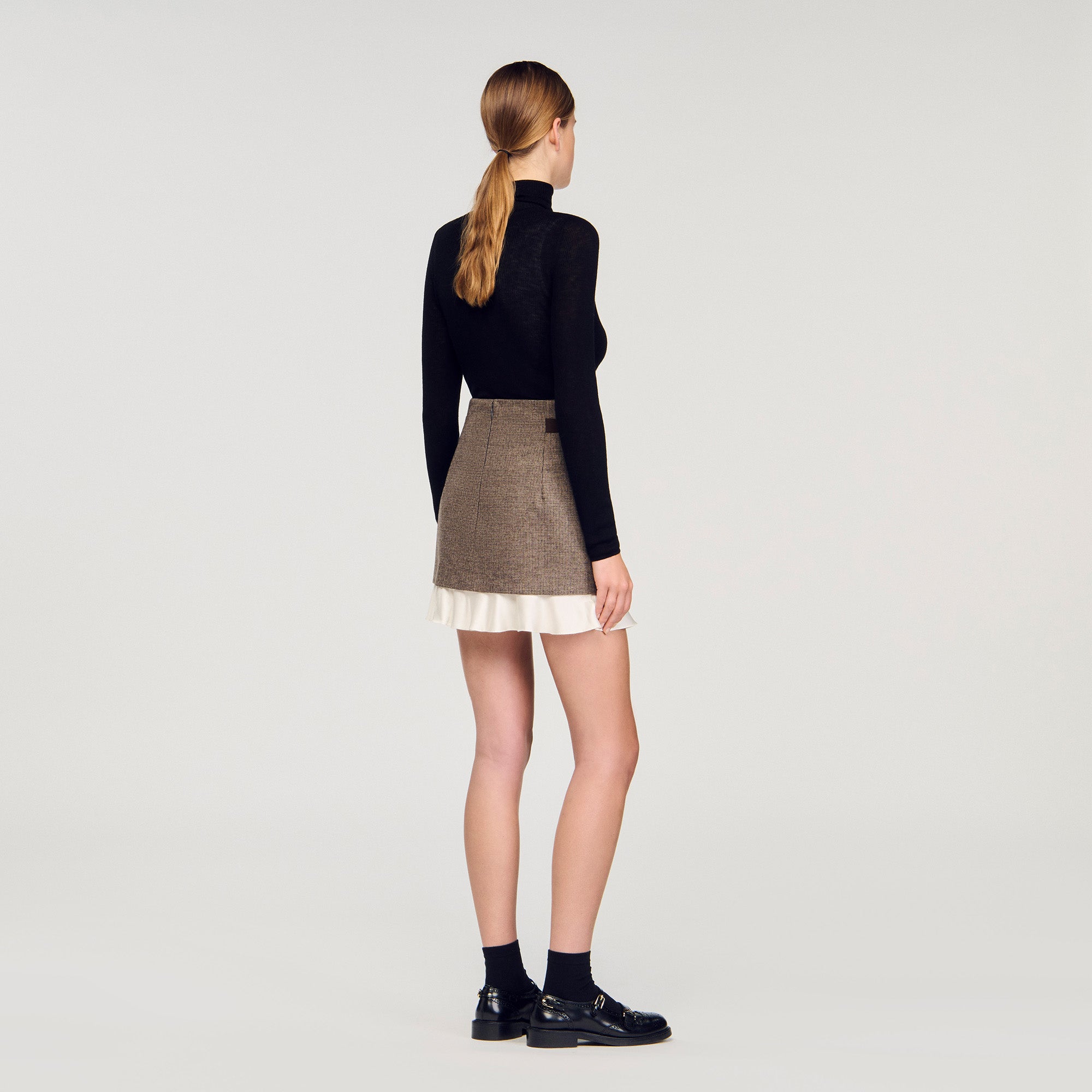 Leiana Short Skirt With Frill And Belt Brown
