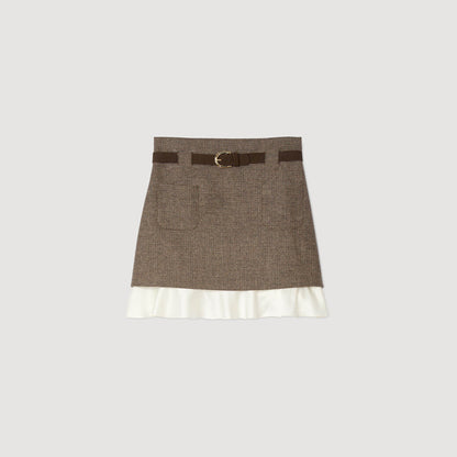Leiana Short Skirt With Frill And Belt Brown
