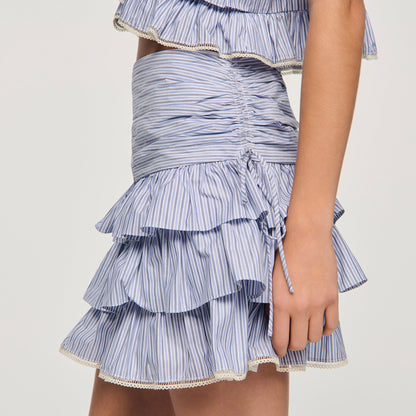 Margaret Short Striped Ruffled Skirt BLEU / MARINE