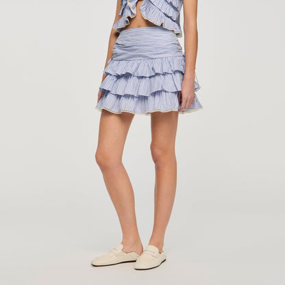 Margaret Short Striped Ruffled Skirt BLEU / MARINE