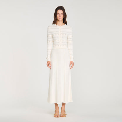 Vanea Beaded Textured Knit Skirt CREAM