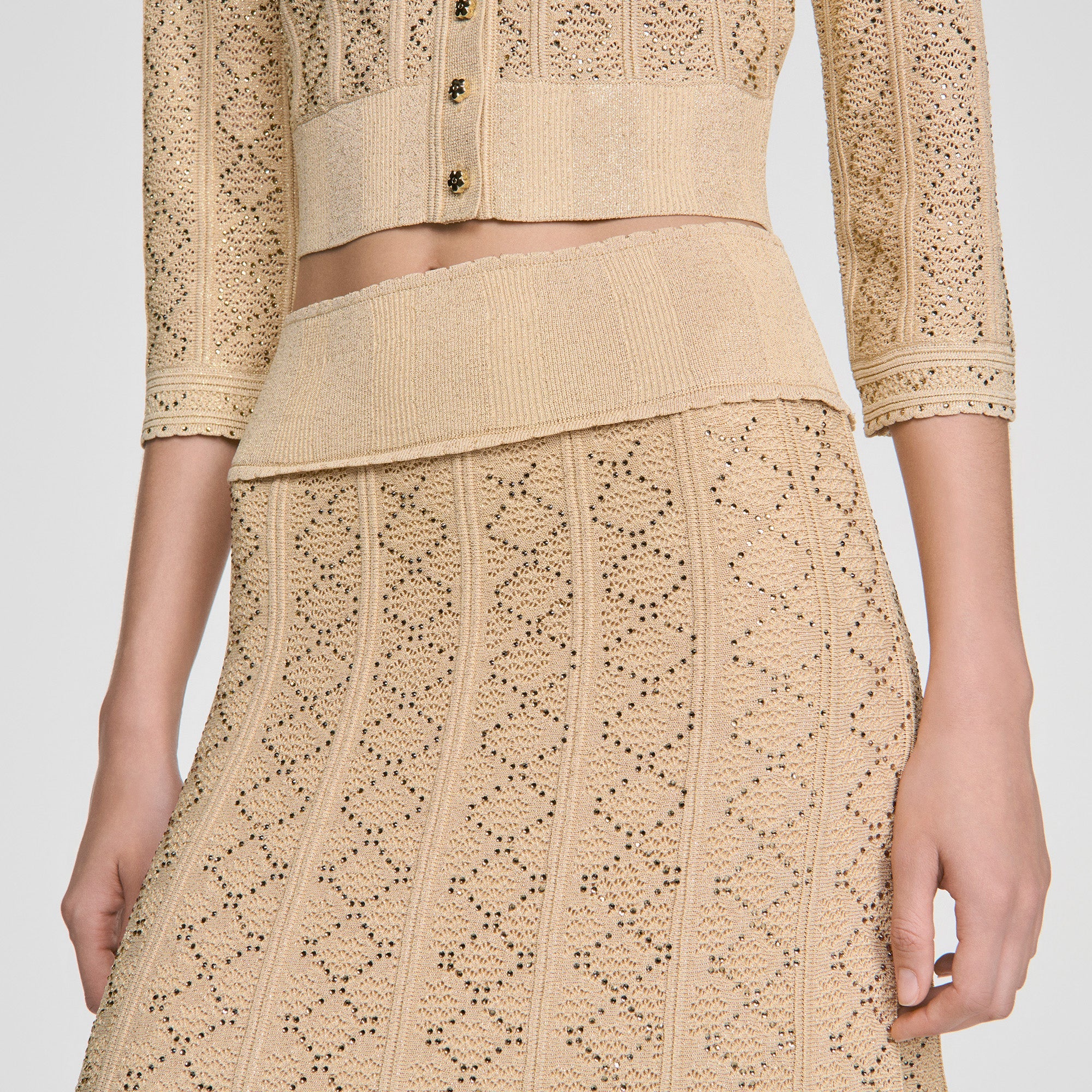 Leslie Long rhinestone knit skirt Vanilla