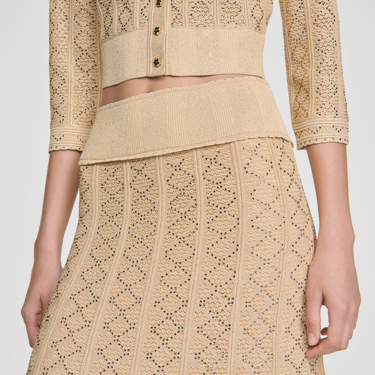 Leslie Long rhinestone knit skirt Vanilla