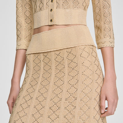 Leslie Long rhinestone knit skirt Vanilla