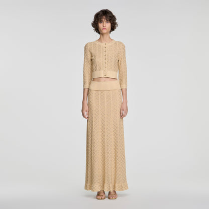 Leslie Long rhinestone knit skirt Vanilla