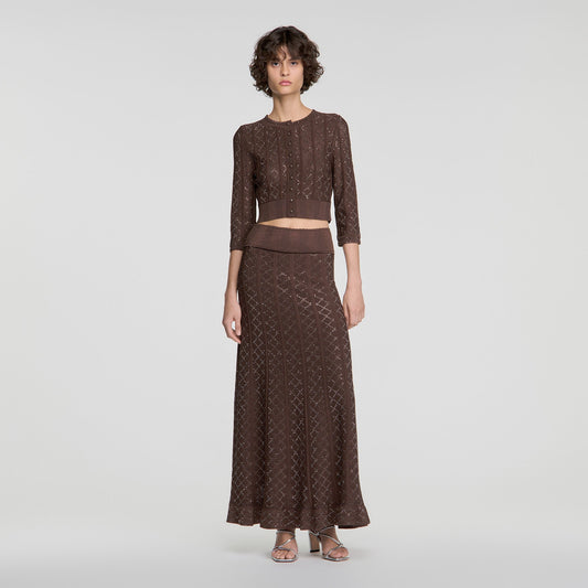 Leslie Long rhinestone knit skirt Brown