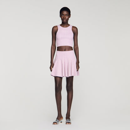 Tea Short Rhinestone Knit Skirt Mauve