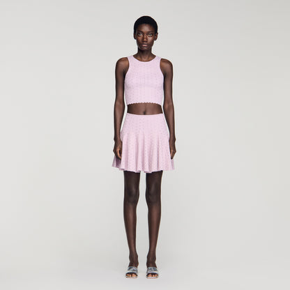 Tea Short Rhinestone Knit Skirt Mauve