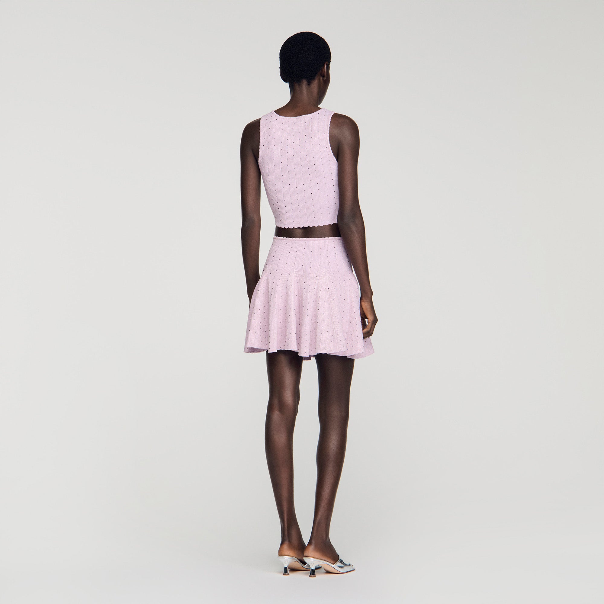 Tea Short Rhinestone Knit Skirt Mauve