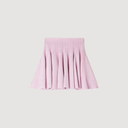 Tea Short Rhinestone Knit Skirt Mauve