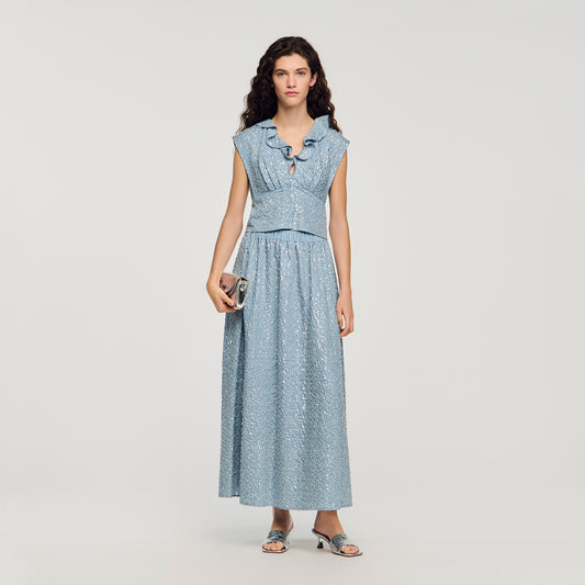 Isea Long Sequined Skirt Blue