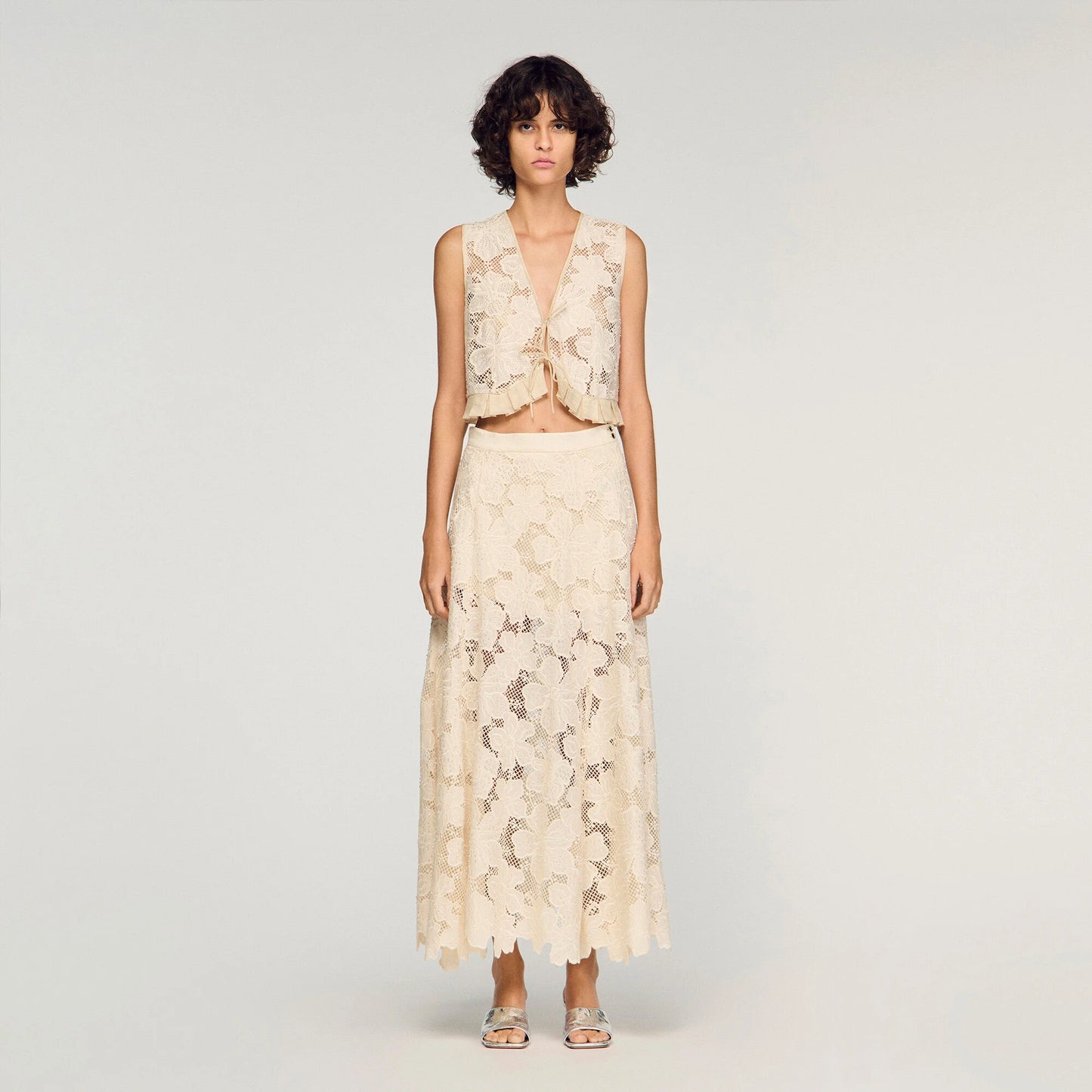 Amaya Long Guipure Skirt Ecru