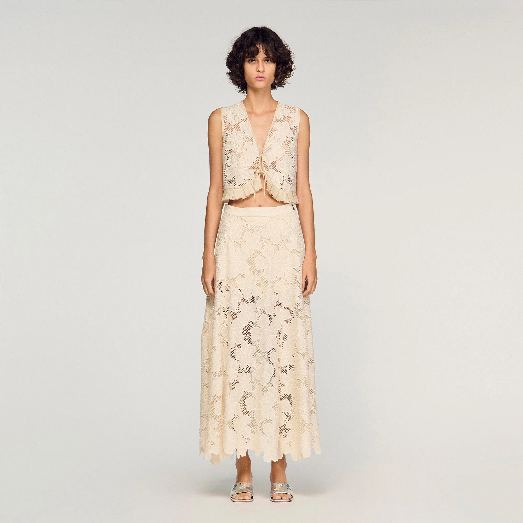 Amaya Long Guipure Skirt Ecru