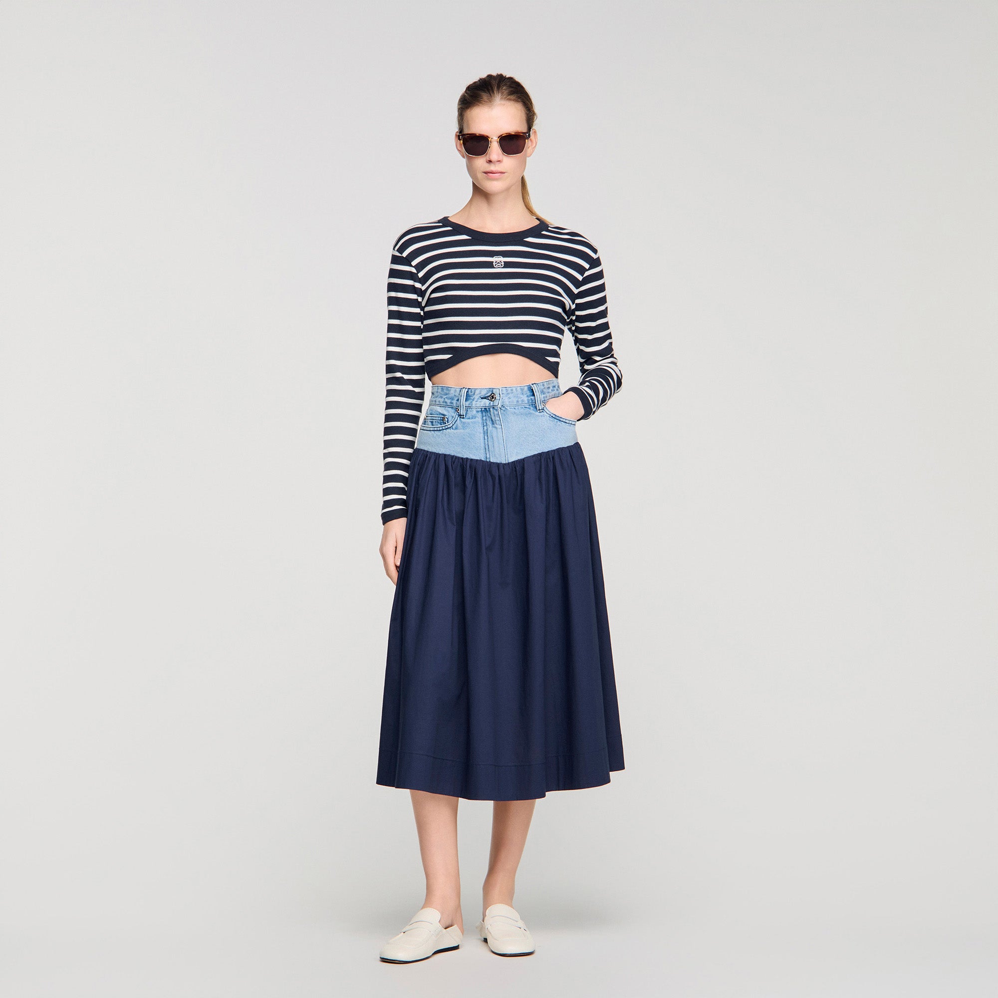 Sannie Mixed-Material Maxi Skirt Navy Blue