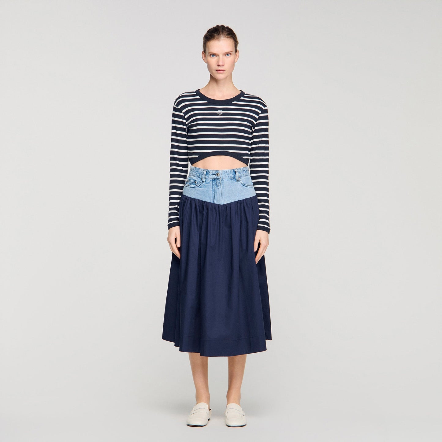 Sannie Mixed-Material Maxi Skirt Navy Blue