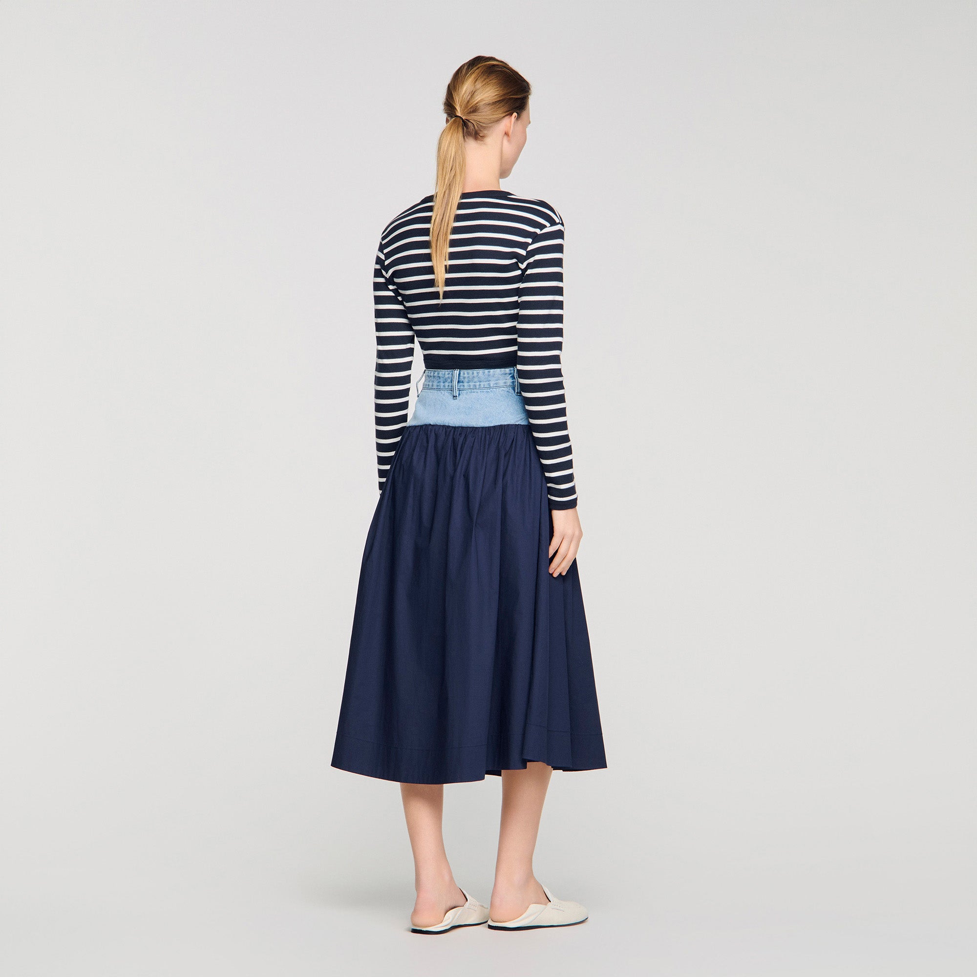 Sannie Mixed-Material Maxi Skirt Navy Blue