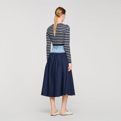 Sannie Mixed-Material Maxi Skirt Navy Blue