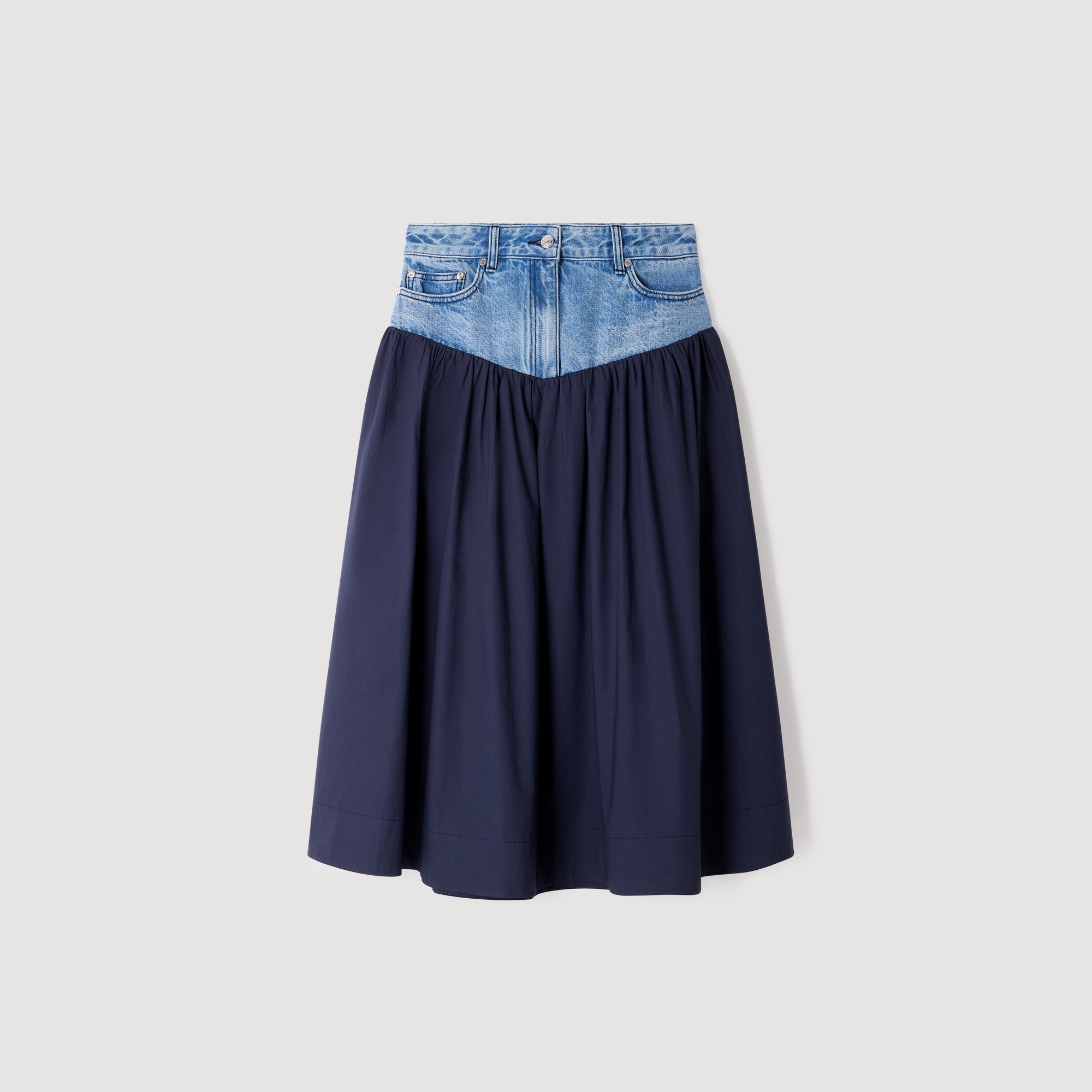 Sannie Mixed-Material Maxi Skirt Navy Blue