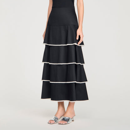 Pulco Long Ruffled Rhinestone Skirt BLACK