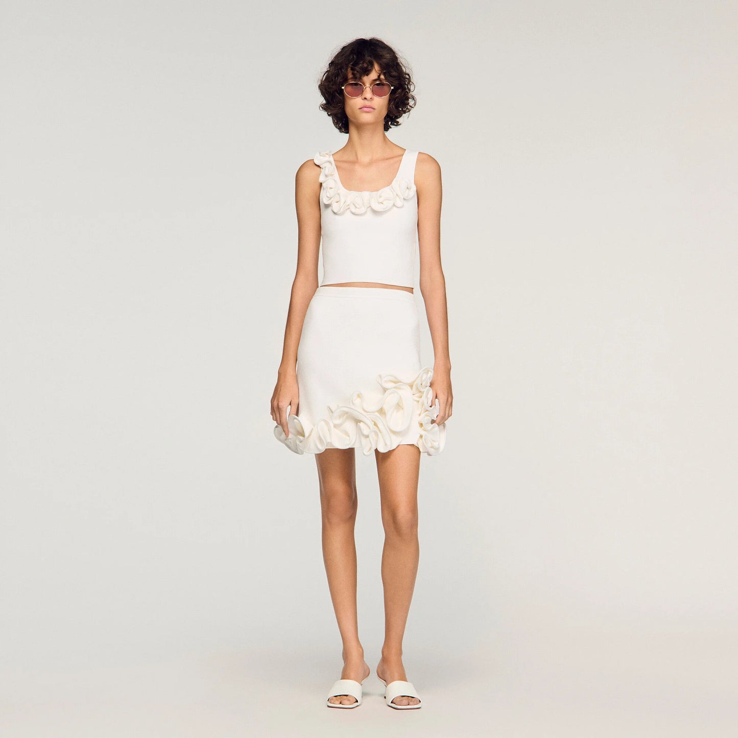 Corolle Short Floral Knit Skirt White