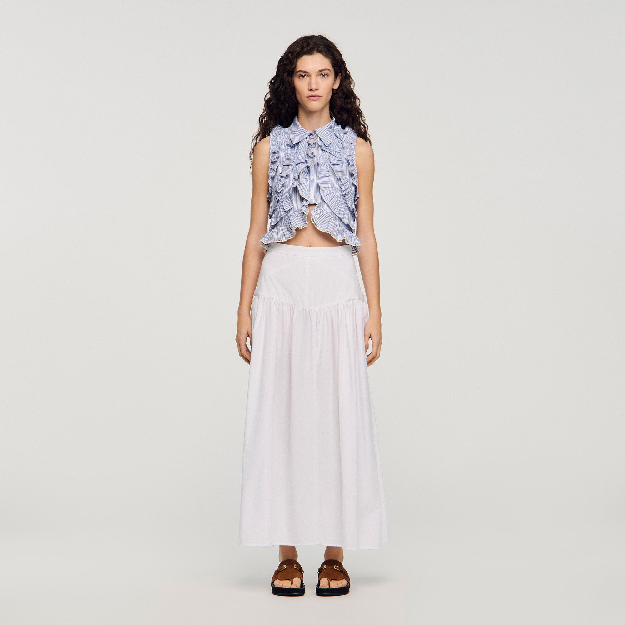 Aleonor Long Poplin Skirt With Ties White