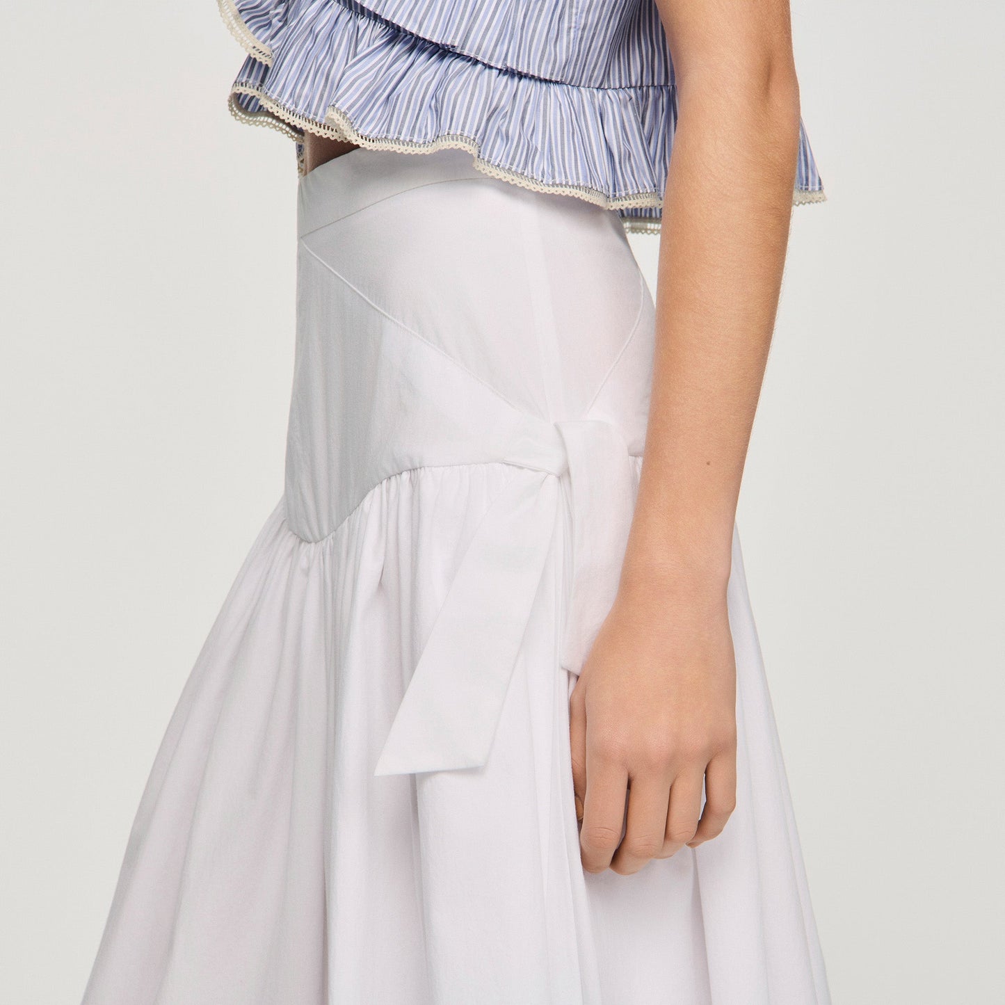 Aleonor Long Poplin Skirt With Ties White