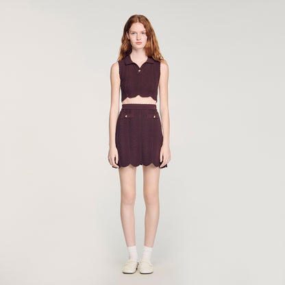 Davia Short Decorative Knit Skirt Brown