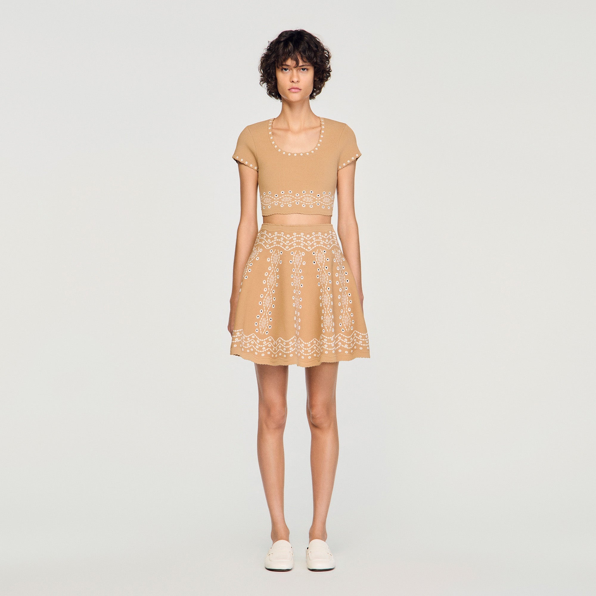 Amalfi Short Skirt With Scarf Embroidery Beige