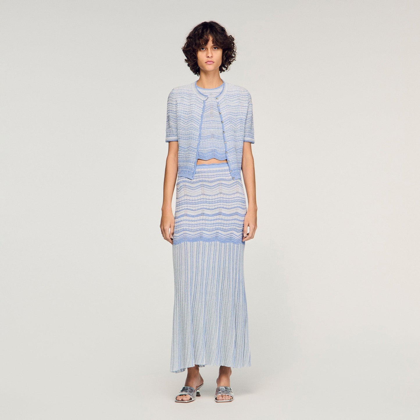 Davinna Long Decorative Knit Skirt Sky Blue