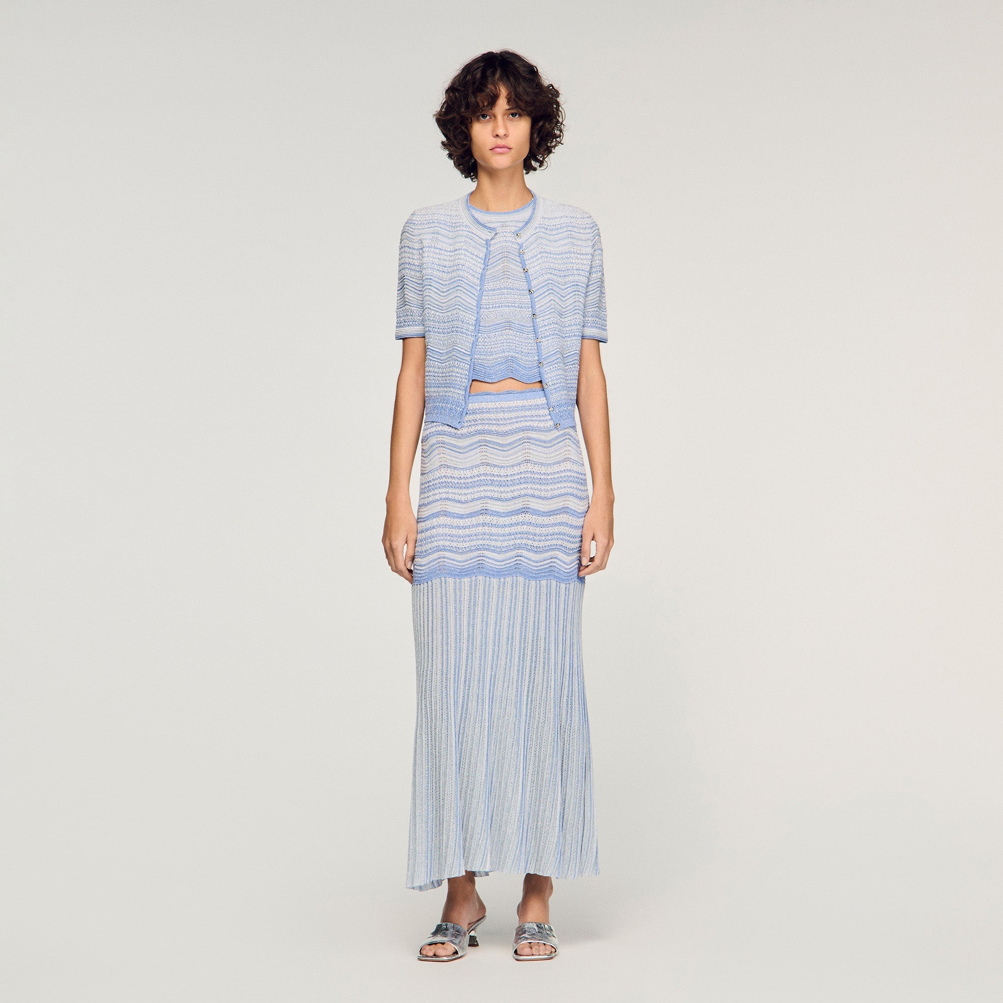 Davinna Long Decorative Knit Skirt Sky Blue