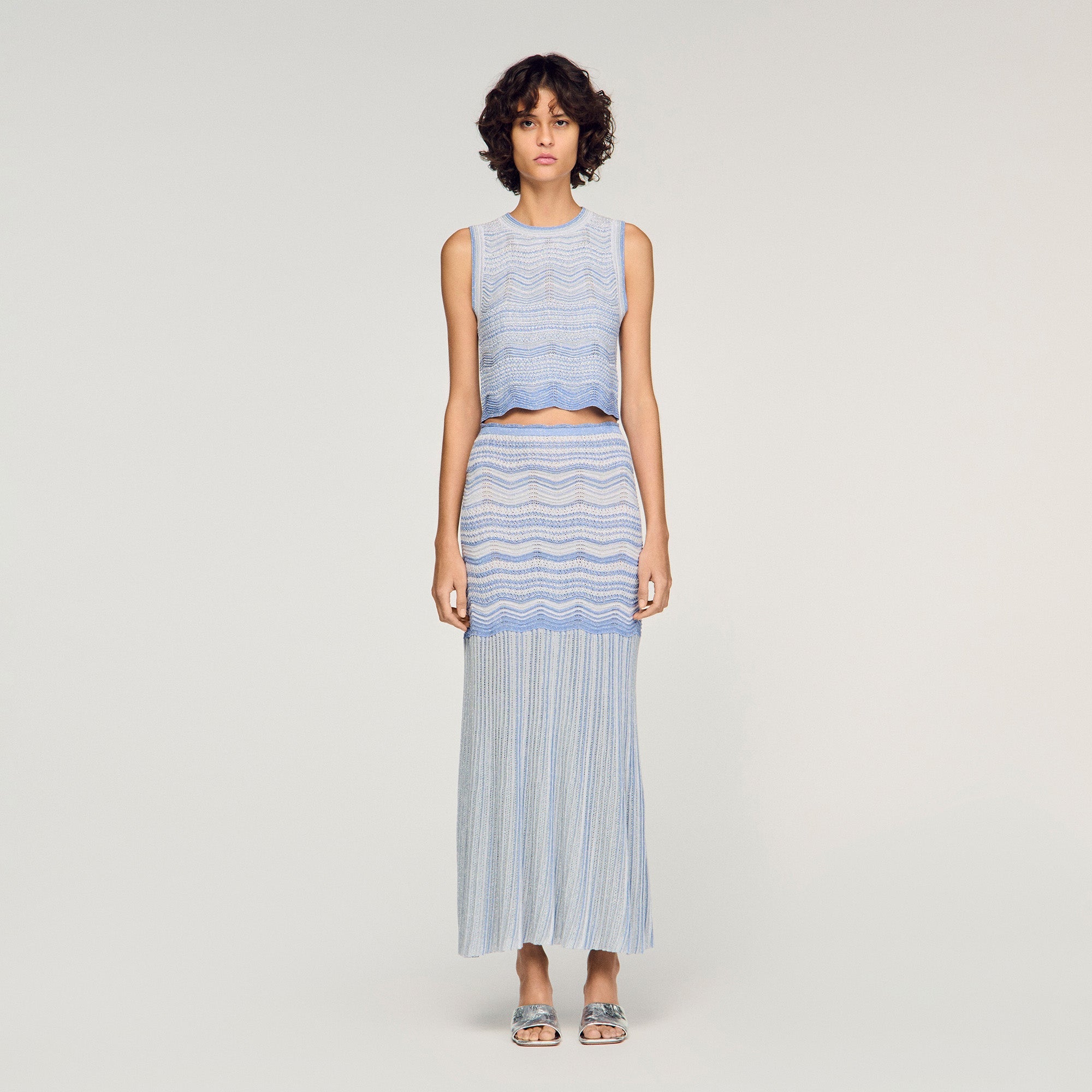 Davinna Long Decorative Knit Skirt Sky Blue
