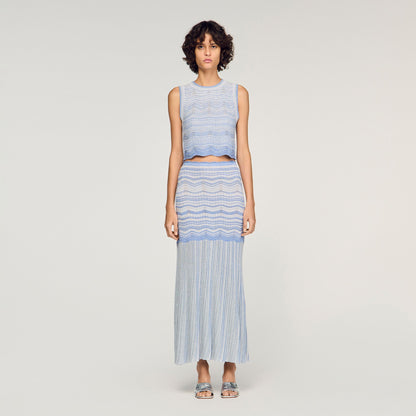 Davinna Long Decorative Knit Skirt Sky Blue