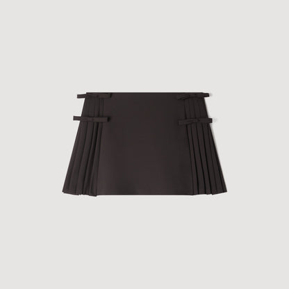 Cedriala Short pleated wool skirt Brown
