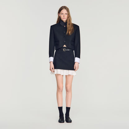 Olivandra Short striped ruffled skirt Black