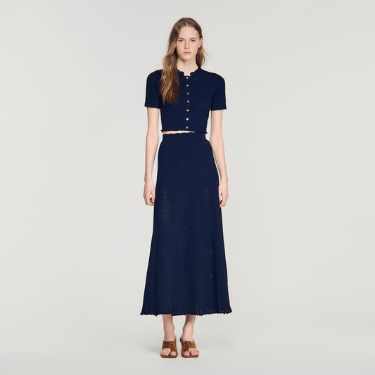 Hedda Pointelle knit maxi skirt Navy Blue