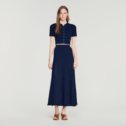 Hedda Pointelle knit maxi skirt Navy Blue