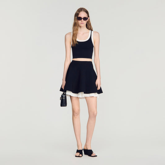 Maravilla Two-tone knit skirt Black