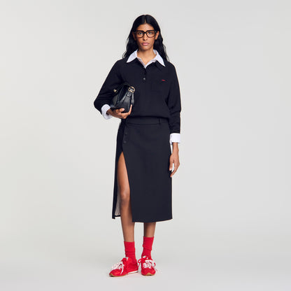 Rivermissa Mid-length slit wool skirt Black