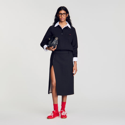 Rivermissa Mid-length slit wool skirt Black