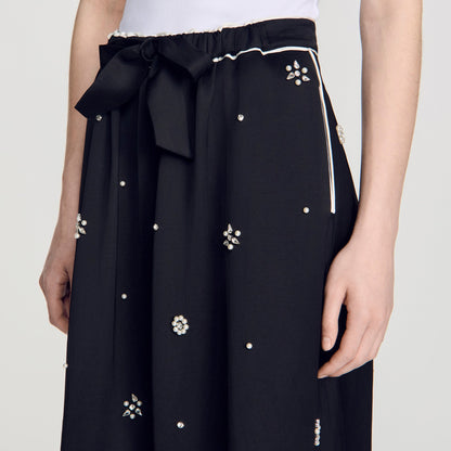 Sorela Rhinestone maxi skirt Black