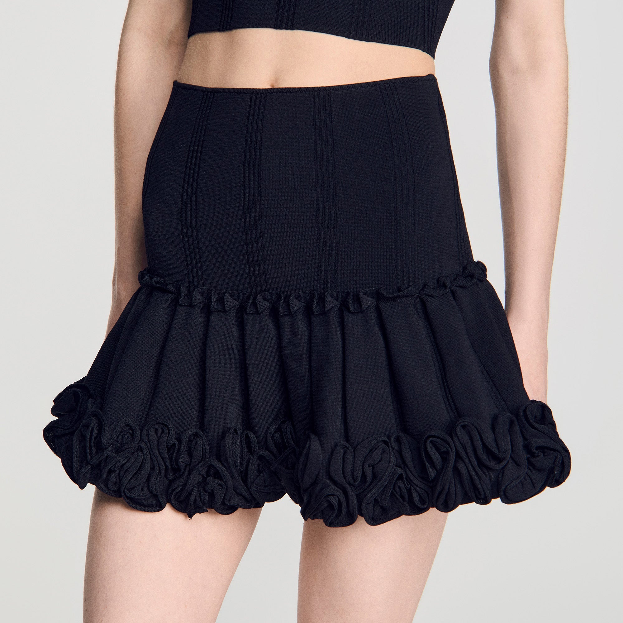 Noella Short ribbed knit skirt Black