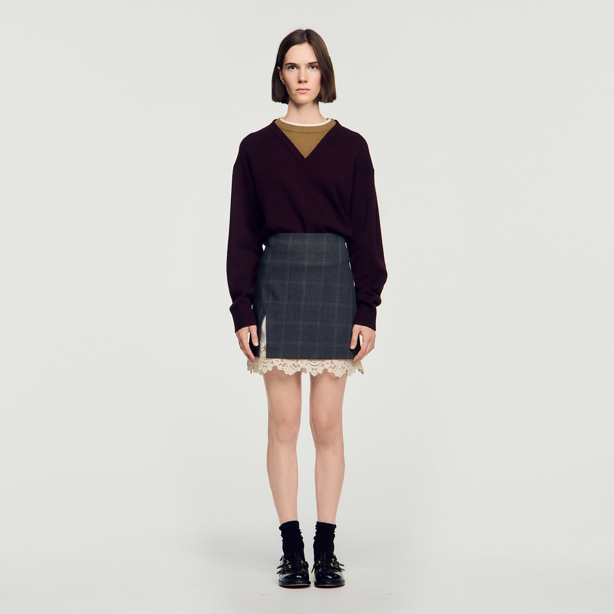 Poesa Short skirt with lace panel Grey