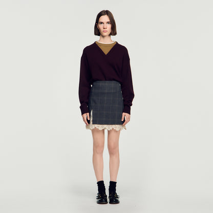 Poesa Short skirt with lace panel Grey