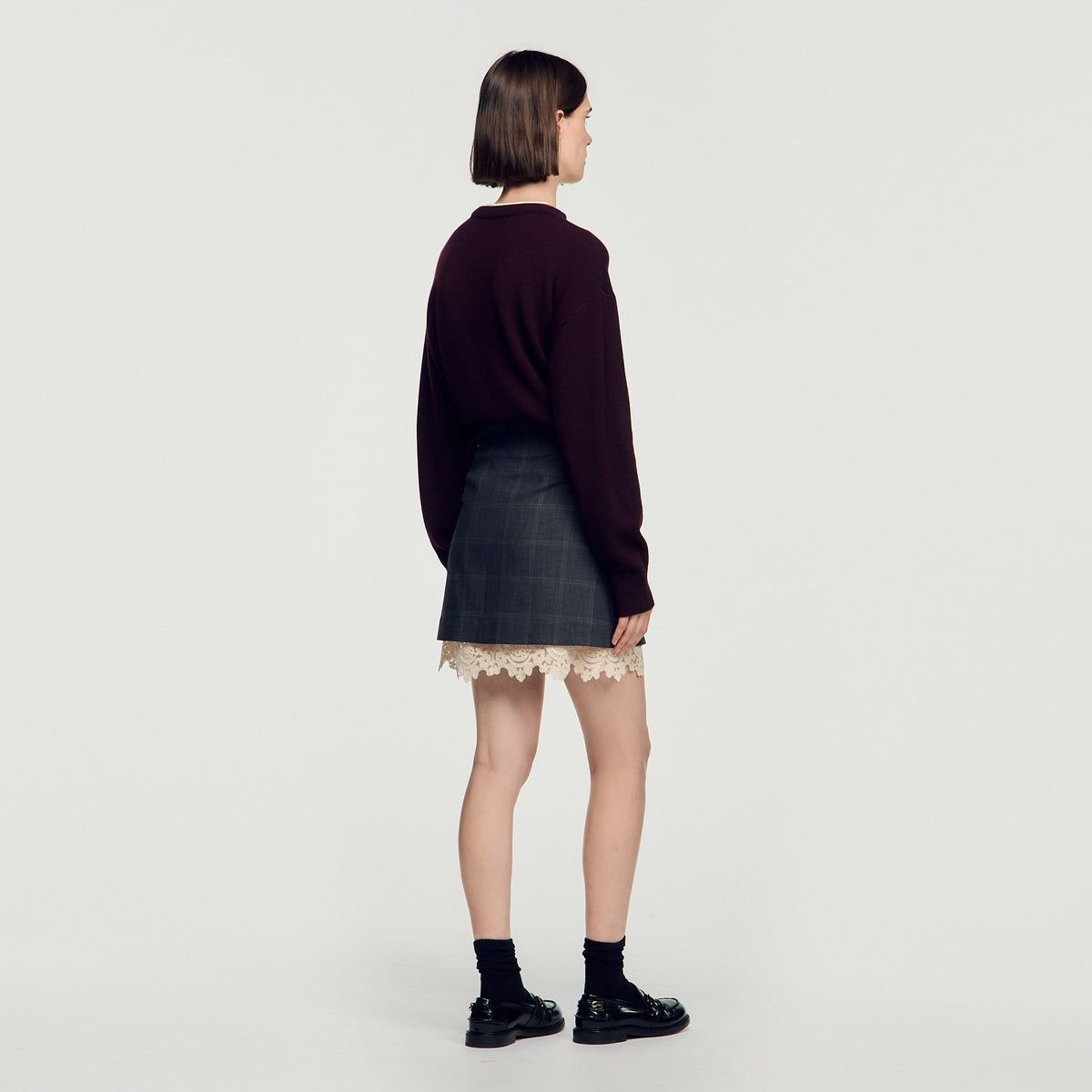 Poesa Short skirt with lace panel Grey