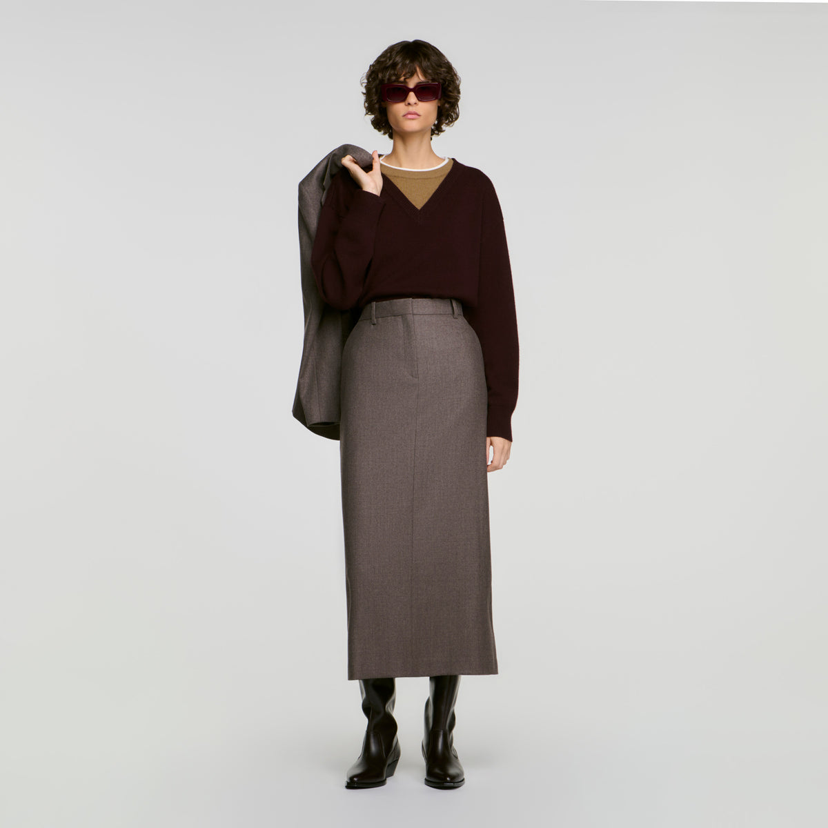 Prune Long wool skirt Greige