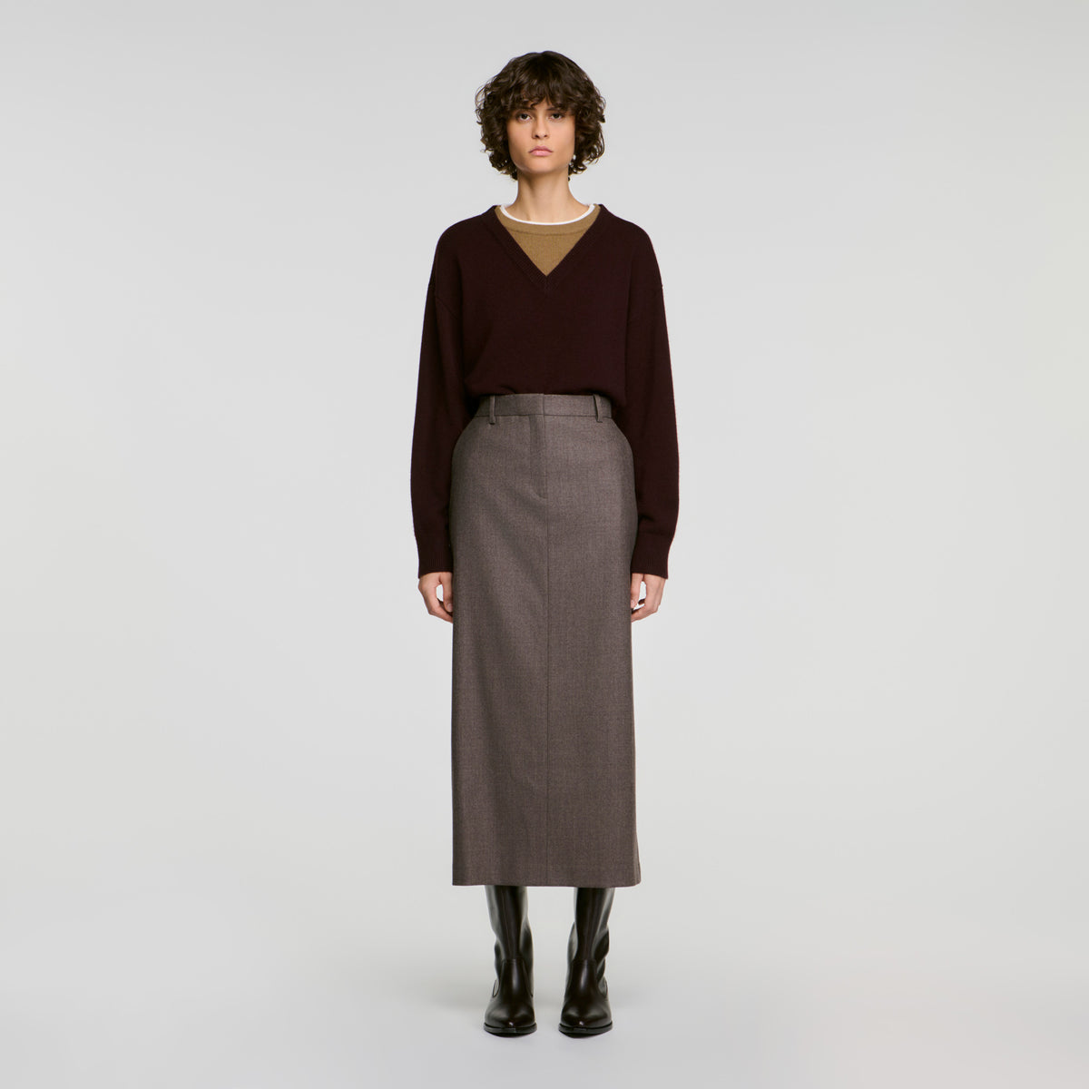 Prune Long wool skirt Greige