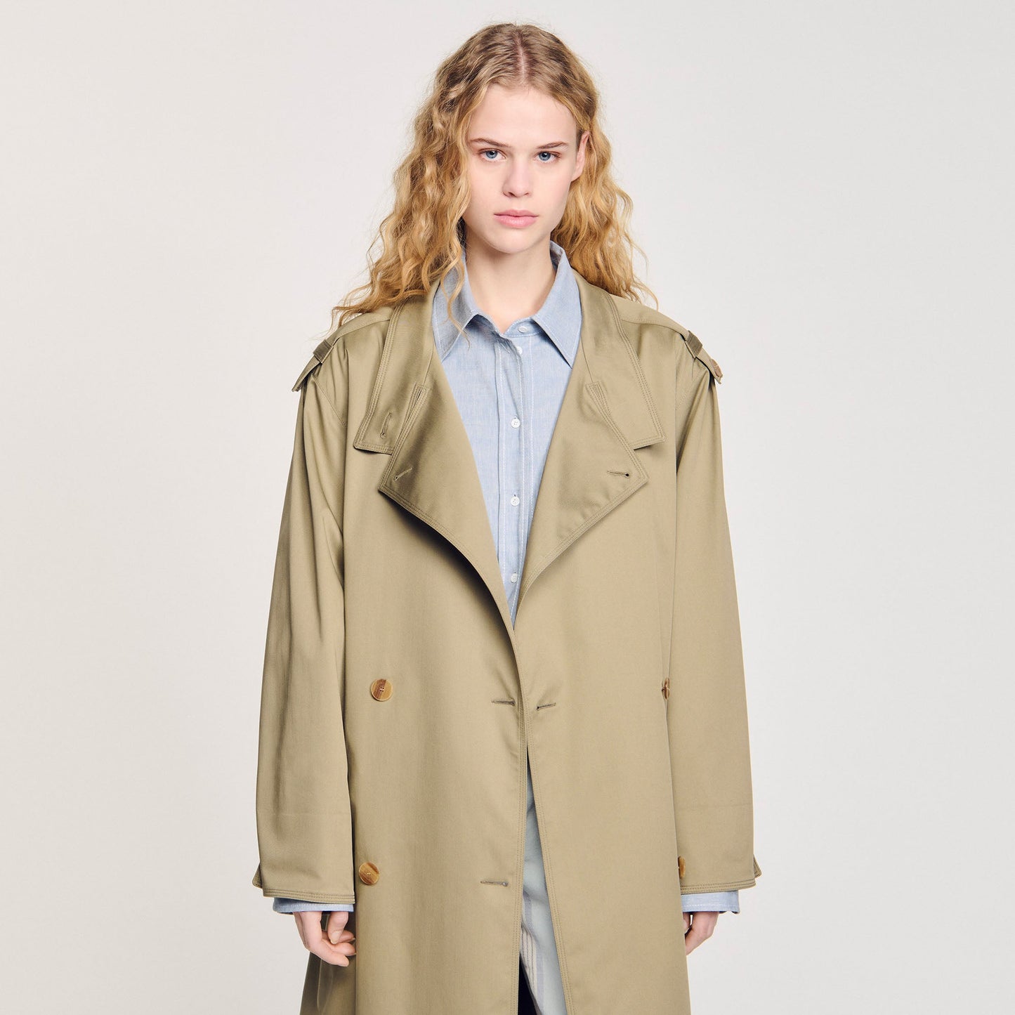 Pleated Trench Coat With Belt Olive Green