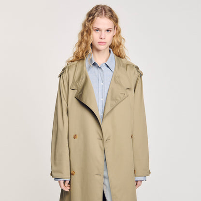 Pleated Trench Coat With Belt Olive Green