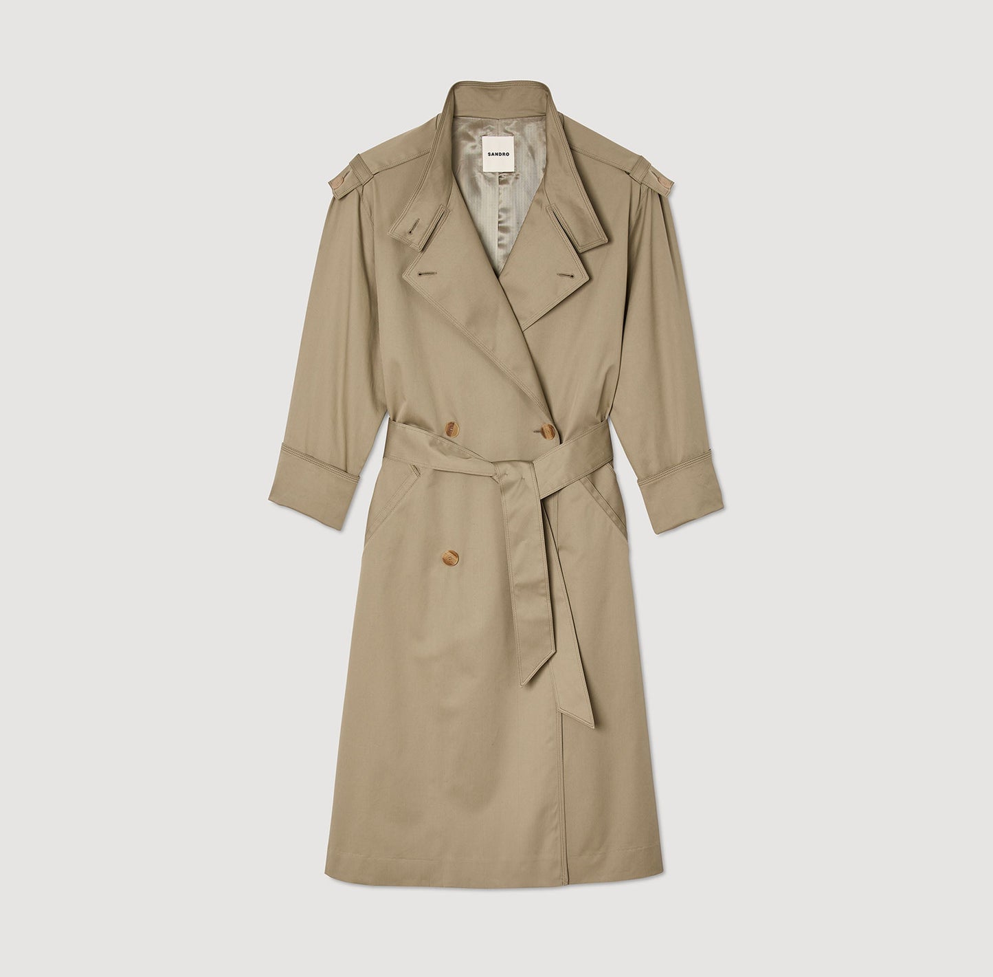 Pleated Trench Coat With Belt Olive Green
